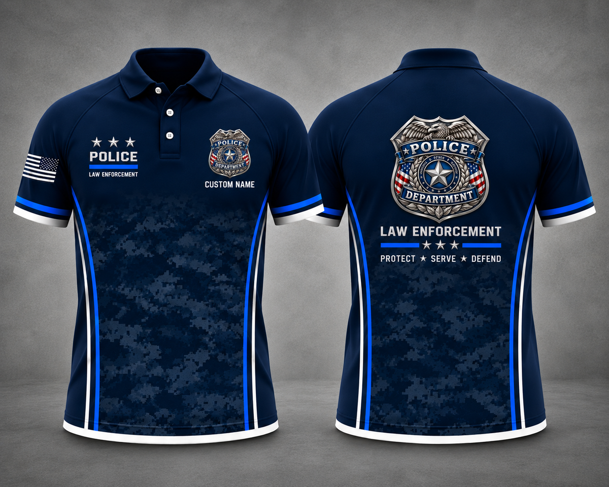 Custom Name Police Law Enforcement Polo Shirt - Protect Serve Defend