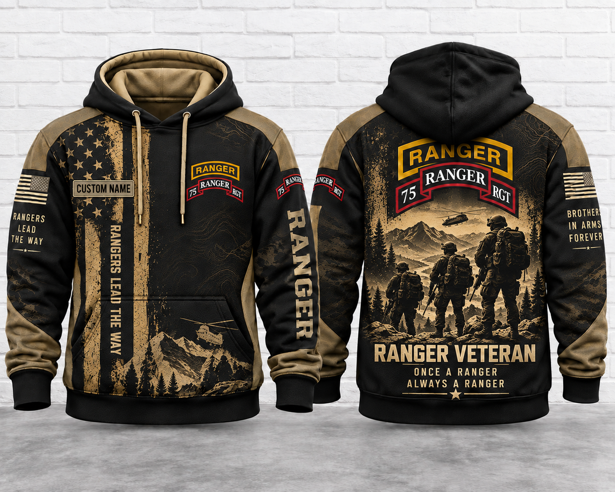 Custom Name 75th Ranger Regiment Veteran 3D Hoodie