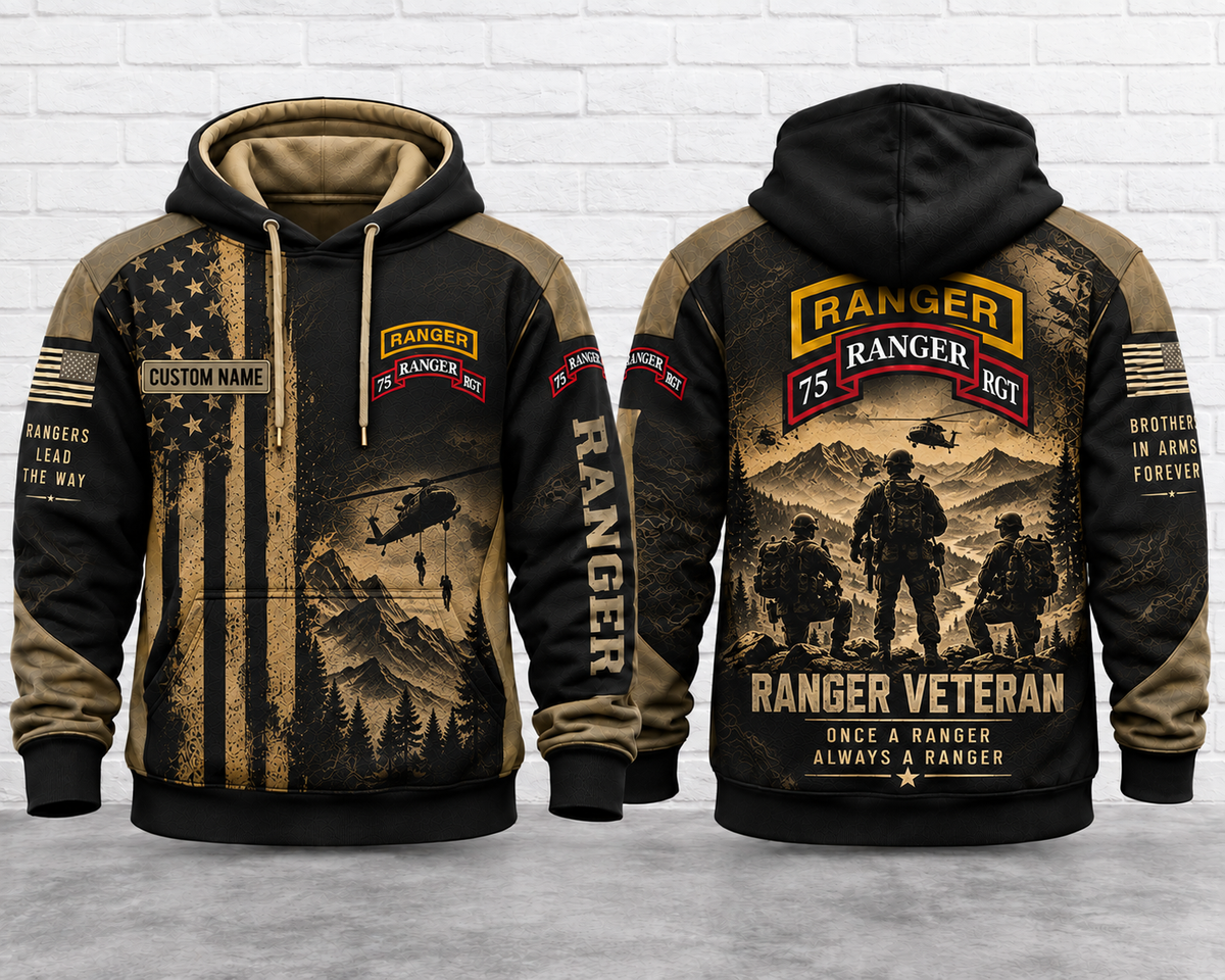 Custom Name 75th Ranger Regiment Veteran 3D Hoodie