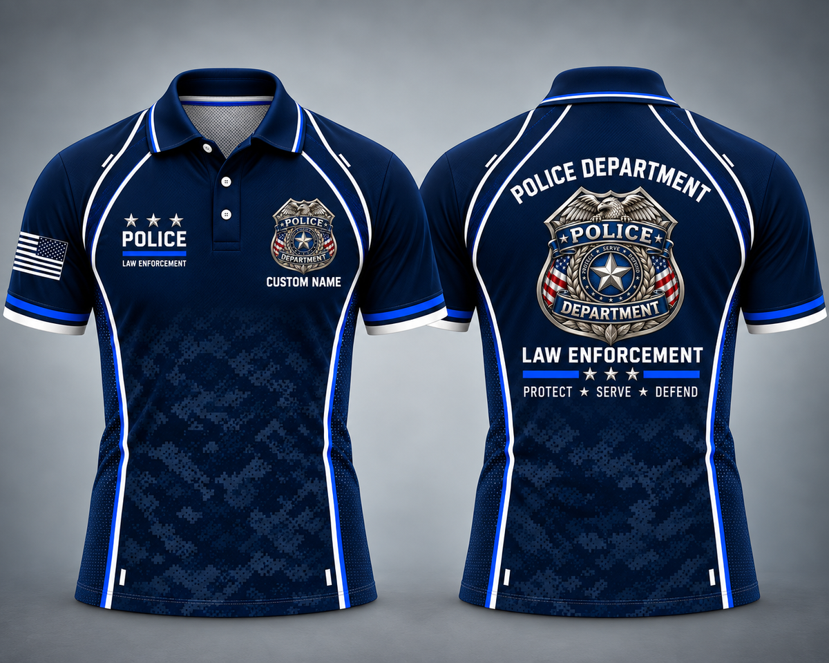 Custom Name Police Department Law Enforcement Polo Shirt Protect Serve Defend