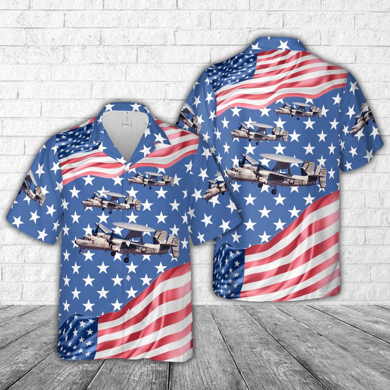 US Navy Northrop Grumman E-2C Hawkeye, 4th Of July Hawaiian Shirt