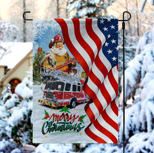 Firefighter Santa Clause Christmas Vertical Garden Flag