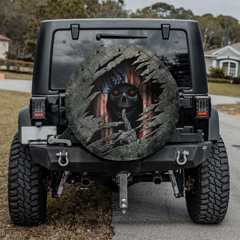 Skull American Flag Spare Tire Cover