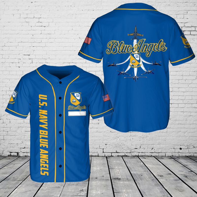 Custom Name US Navy Blue Angles AOP Baseball Jersey