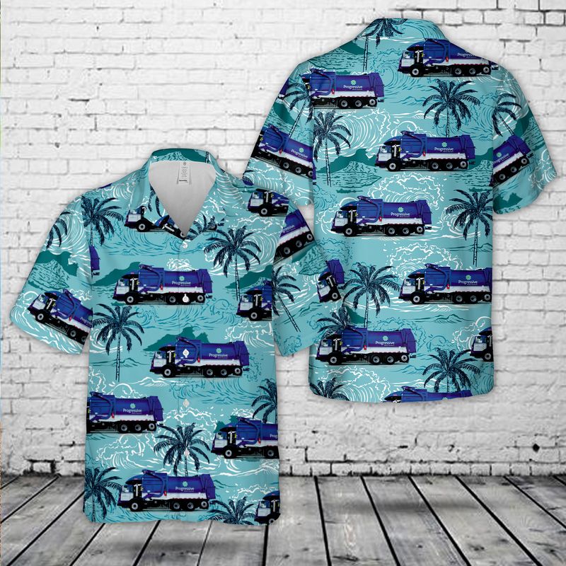 Progressive Waste Solutions (TX) Garbage Truck Hawaiian Shirt