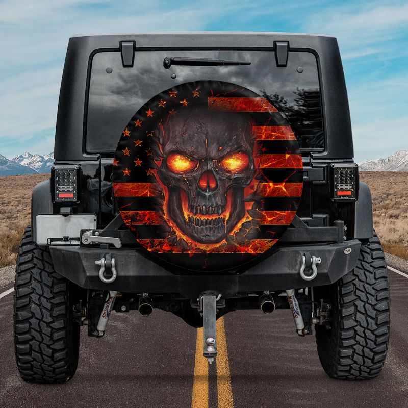 Skull American Flag Spare Tire Cover