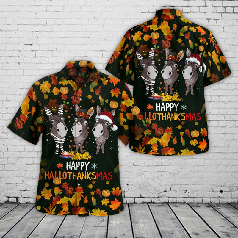 Donkey Thanksgiving Happy HalloThanksMas Hawaiian Shirt