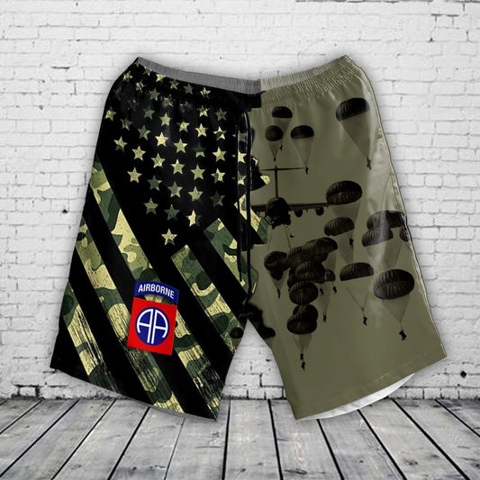 US Army Paratroopers With The 82nd Airborne Division Parachute Hawaiian Shorts