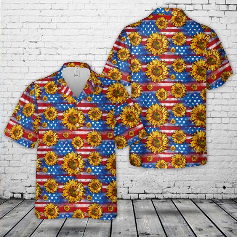 Sunflowers American Flag Hawaiian Shirt