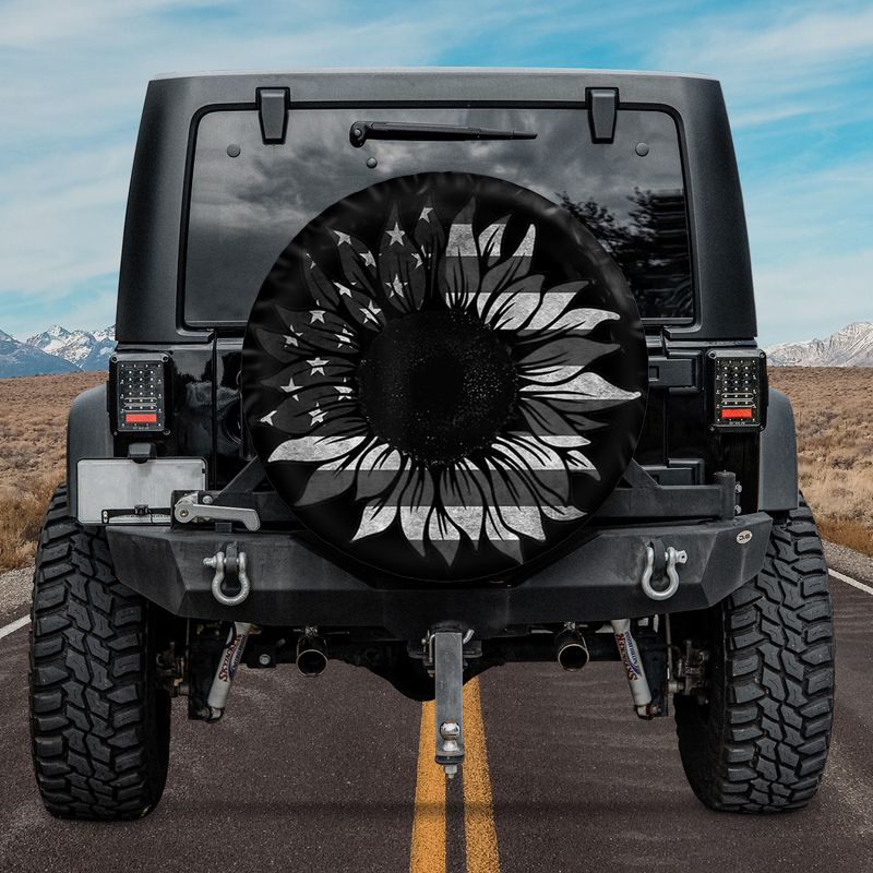 Sunflower American Flag Spare Tire Cover