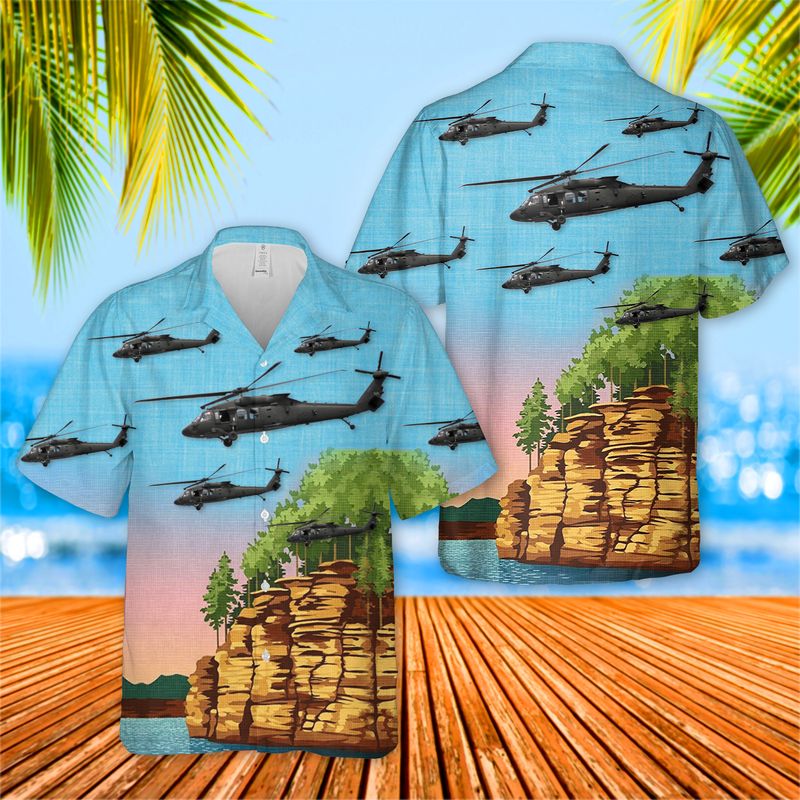 Wisconsin Army National Guard's 1st Battalion, 147th Aviation Regiment Blackhawk UH-60 helicopter Hawaiian Shirt