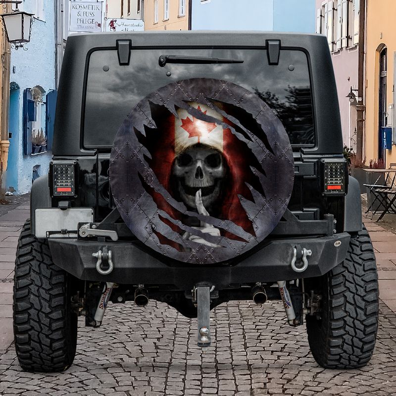 Skull Canada Flag Spare Tire Cover