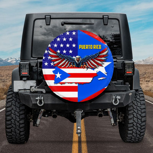 Puerto Rico Flag American Eagle Spare Tire Cover