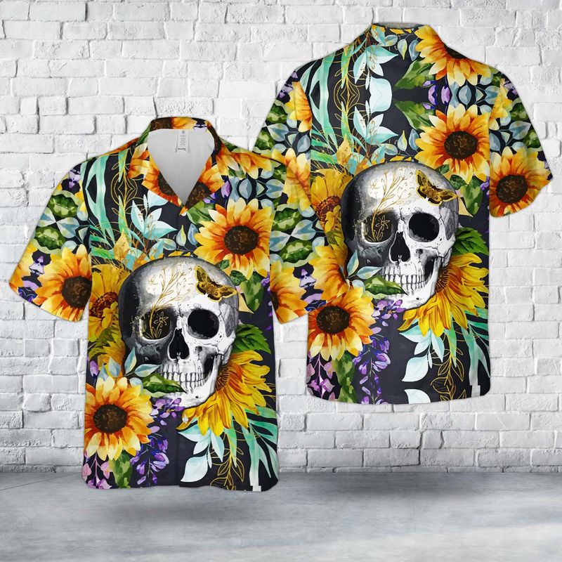 Skull Sunflower Hawaiian Shirt