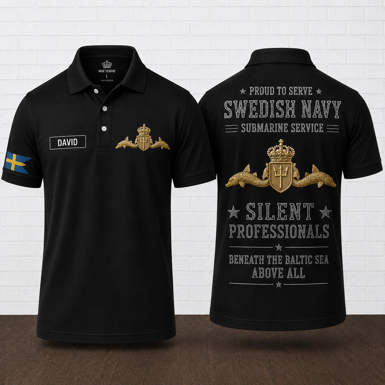 Custom Name Swedish Navy Submarine Service Veteran Polo Shirt