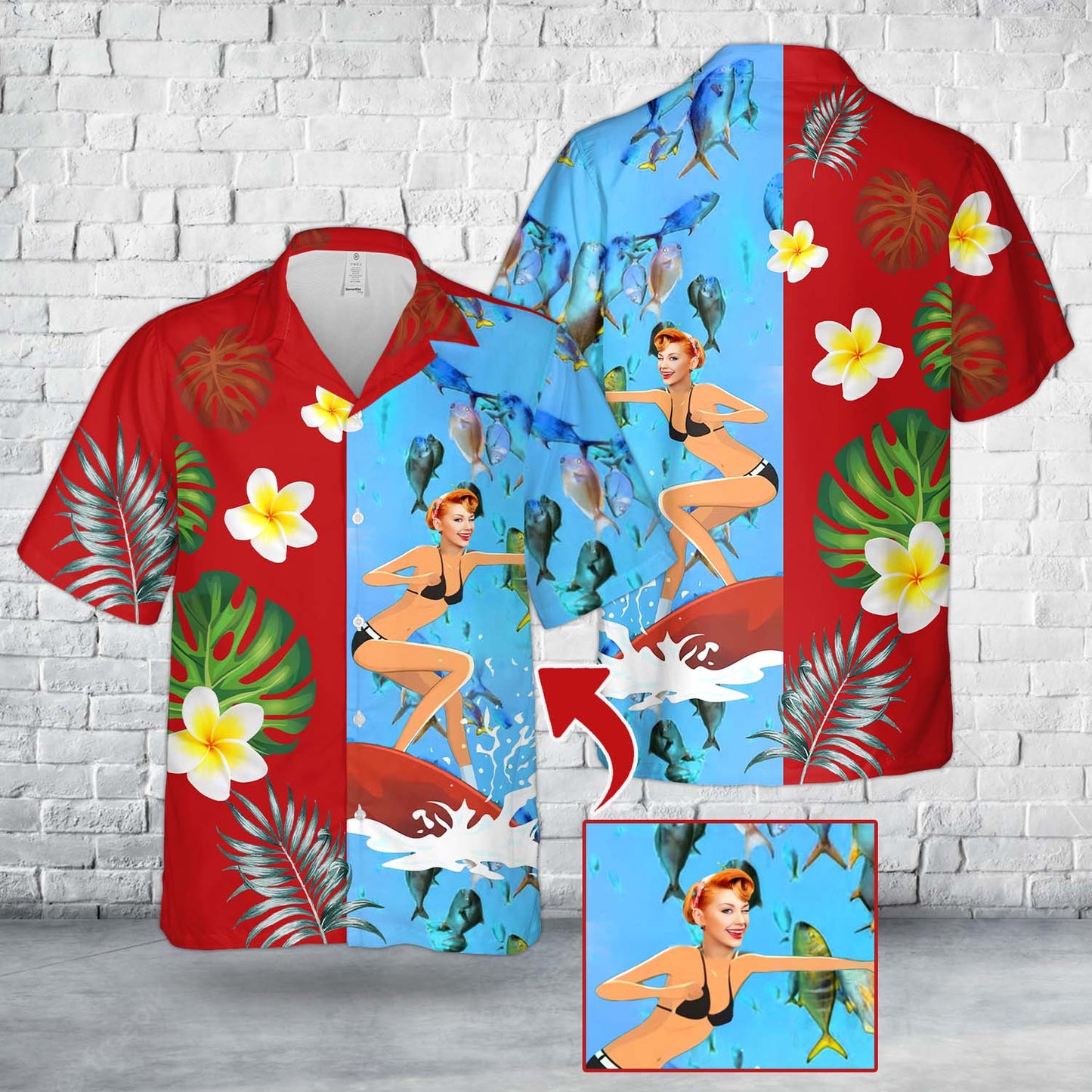 Custom Face Love Surfing Aloha Beach Hawaiian Shirt DLHH0102PD06