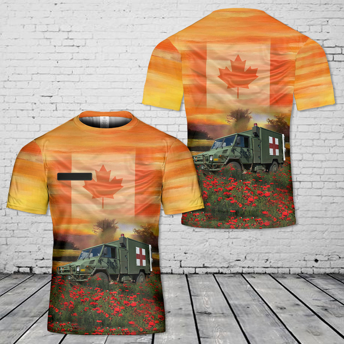 Custom Name Canadian Army LSVW Ambulance ANZAC Day Red Poppy T-Shirt 3D