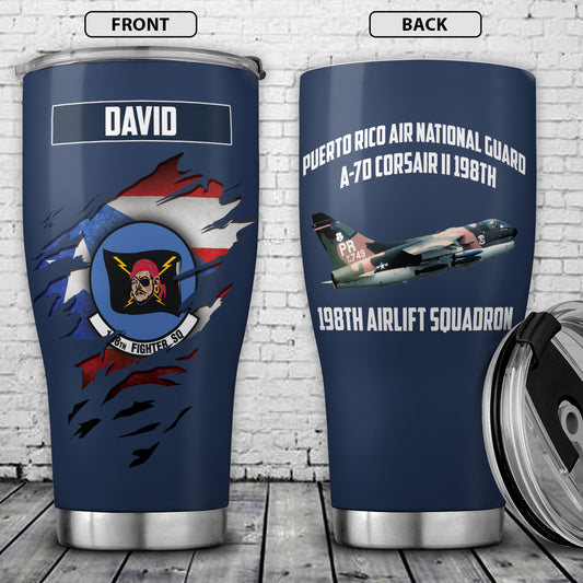Custom Name Puerto Rico Air National Guard A-7D Corsair II 198th Airlift Squadron Stainless Steel Tumbler