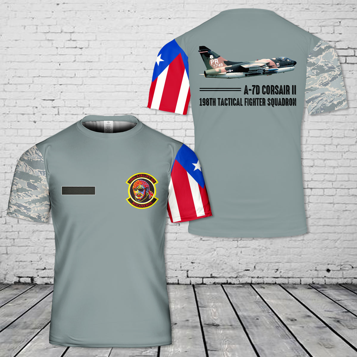 Custom Name Puerto Rico Air National Guard A-7D Corsair II 198th Tactical Fighter Squadron T-Shirt 3D
