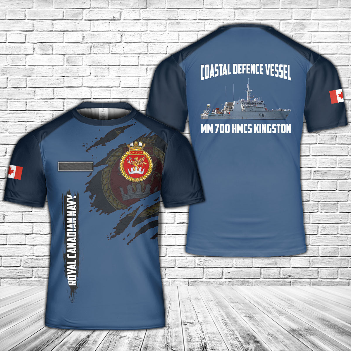Custom Name Royal Canadian Navy Marine Royale Canadienne Coastal Defence Vessel MM 700 HMCS Kingston 3D T-shirt