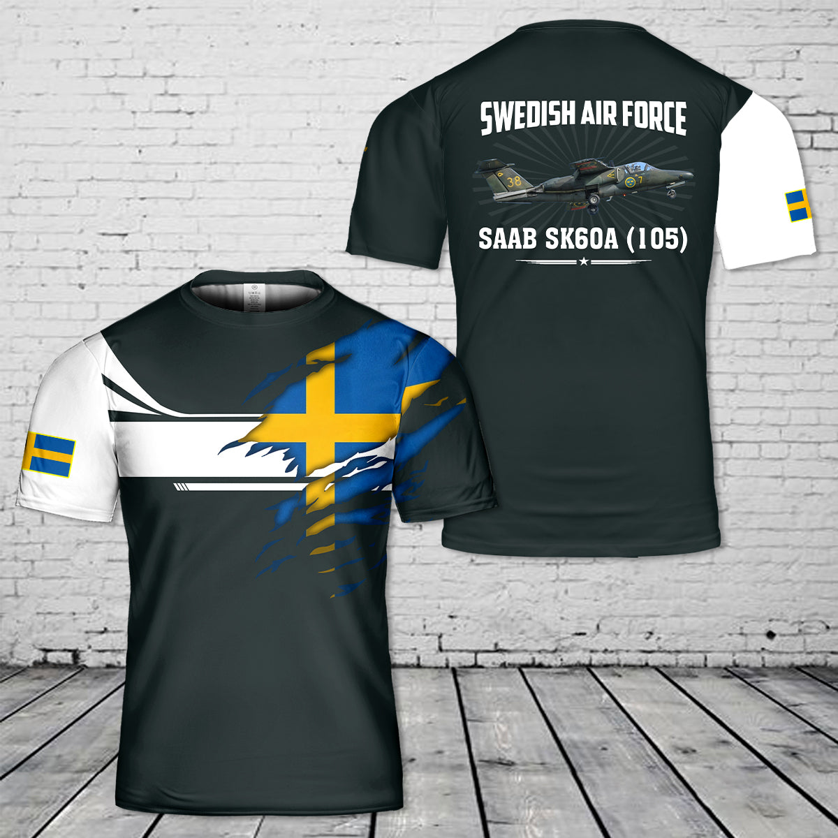 Custom Name Swedish Air Force Saab Sk60A (105) 3D T-shirt
