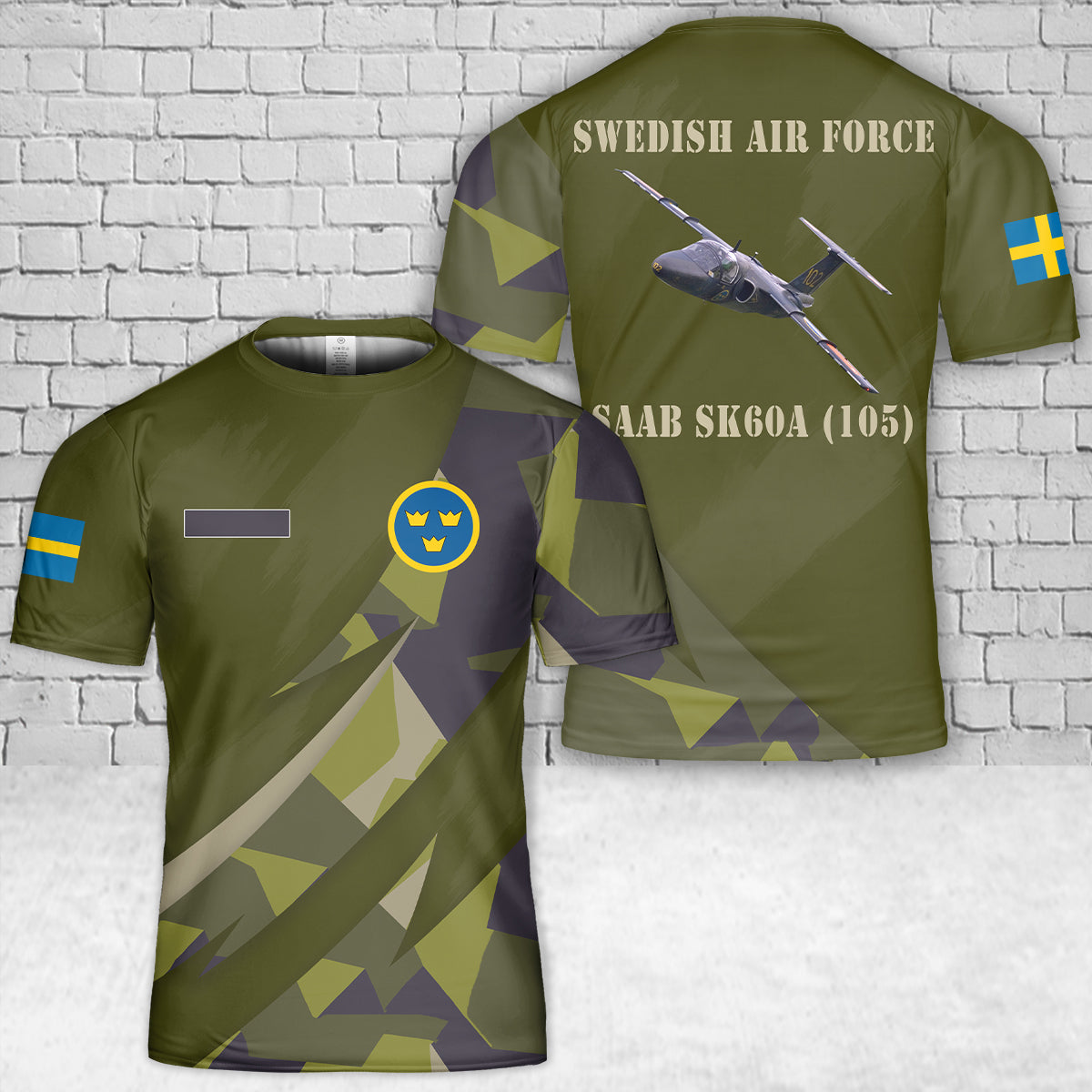 Custom Name Swedish Air Force Saab Sk60A (105) T-Shirt 3D