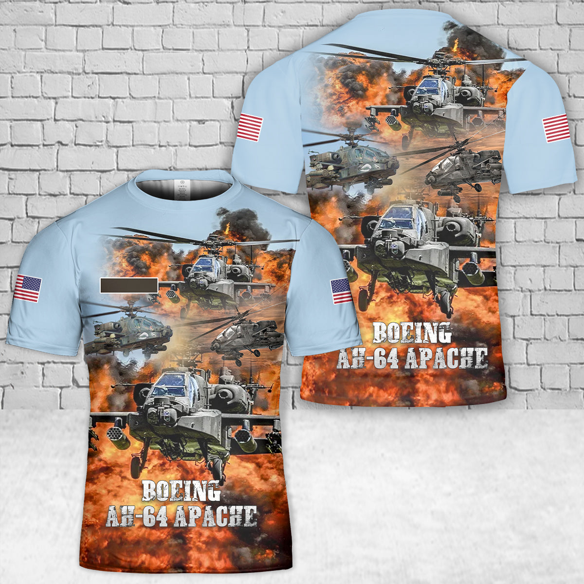 Custom Name US Army Boeing AH-64 Apache T-Shirt 3D