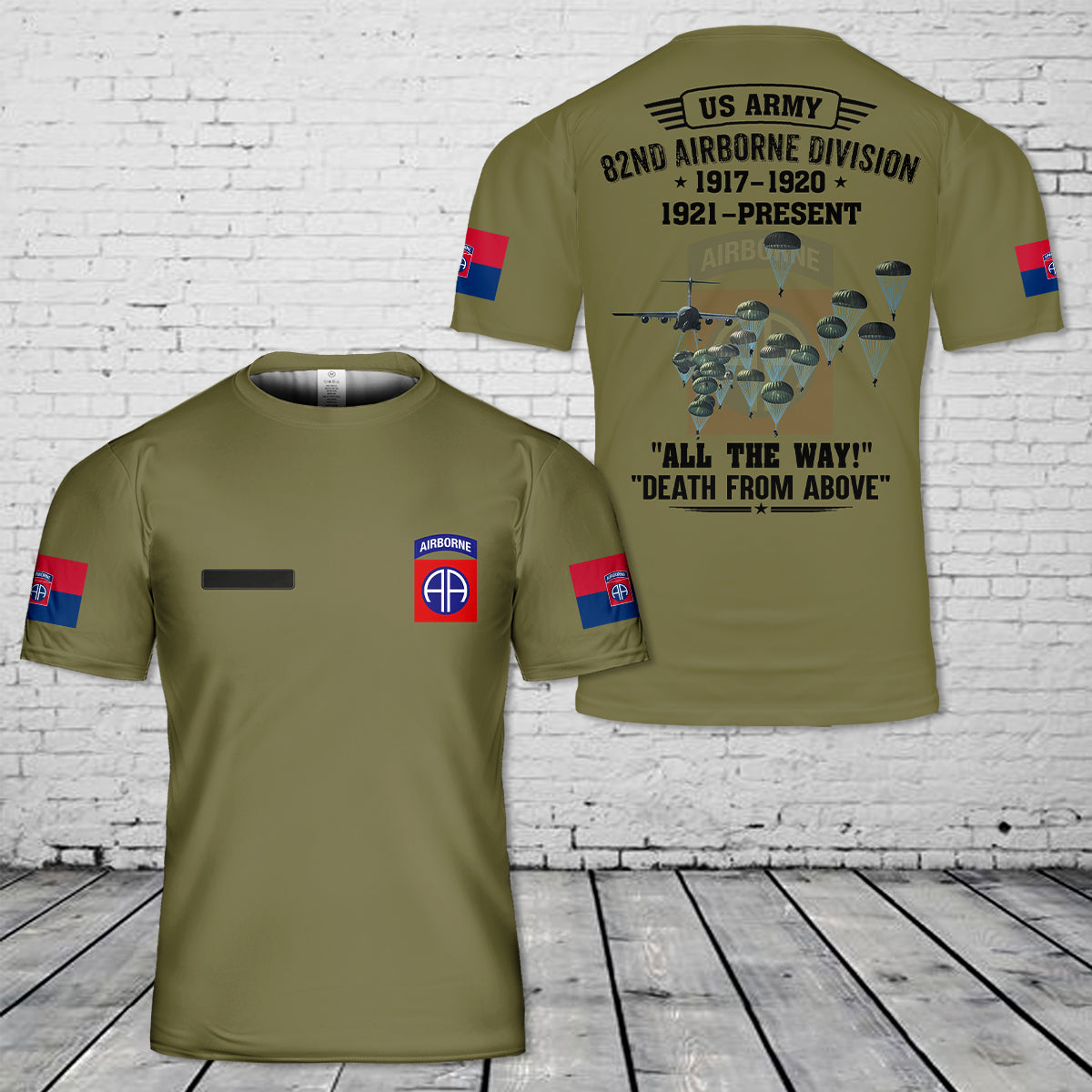 Custom Name US Army Paratroopers With The 82nd Airborne Division Parachute T-Shirt 3D