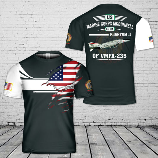 Custom Name US Marine Corps McDonnell F-4 Phantom II Of VMFA-235 3D T-shirt