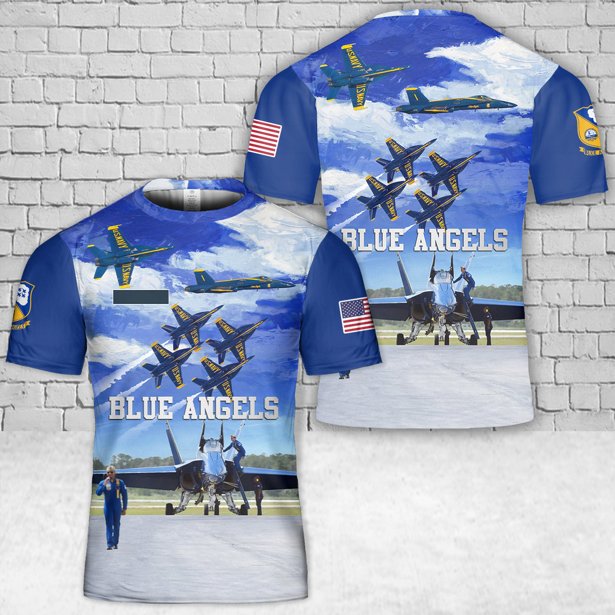 Custom Name US Navy Blue Angels T-Shirt 3D