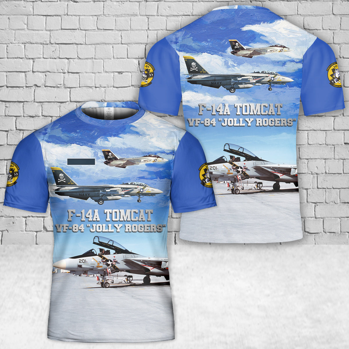 Custom Name US Navy F-14A Tomcat Of VF-84 "Jolly Rogers" T-Shirt 3D