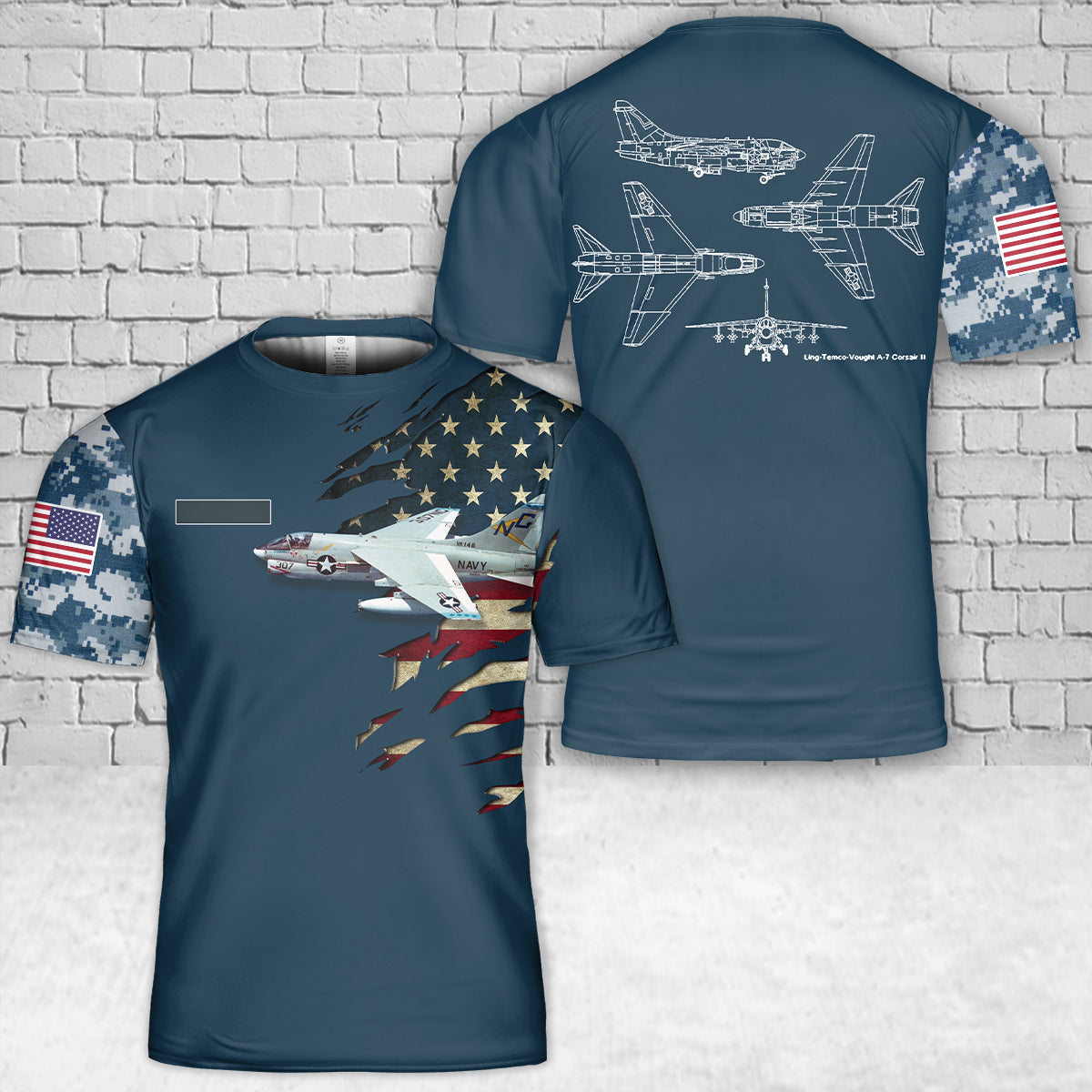 Custom Name US Navy LTV A-7 Corsair II T-Shirt 3D