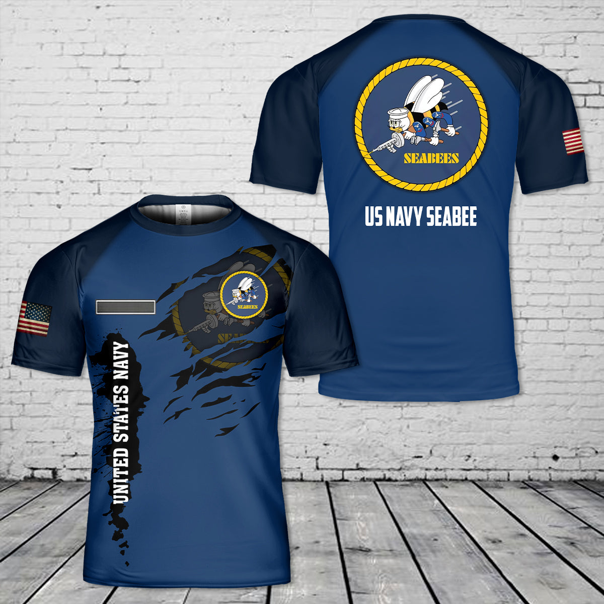 Custom Name US Navy Seabee T-Shirt 3D