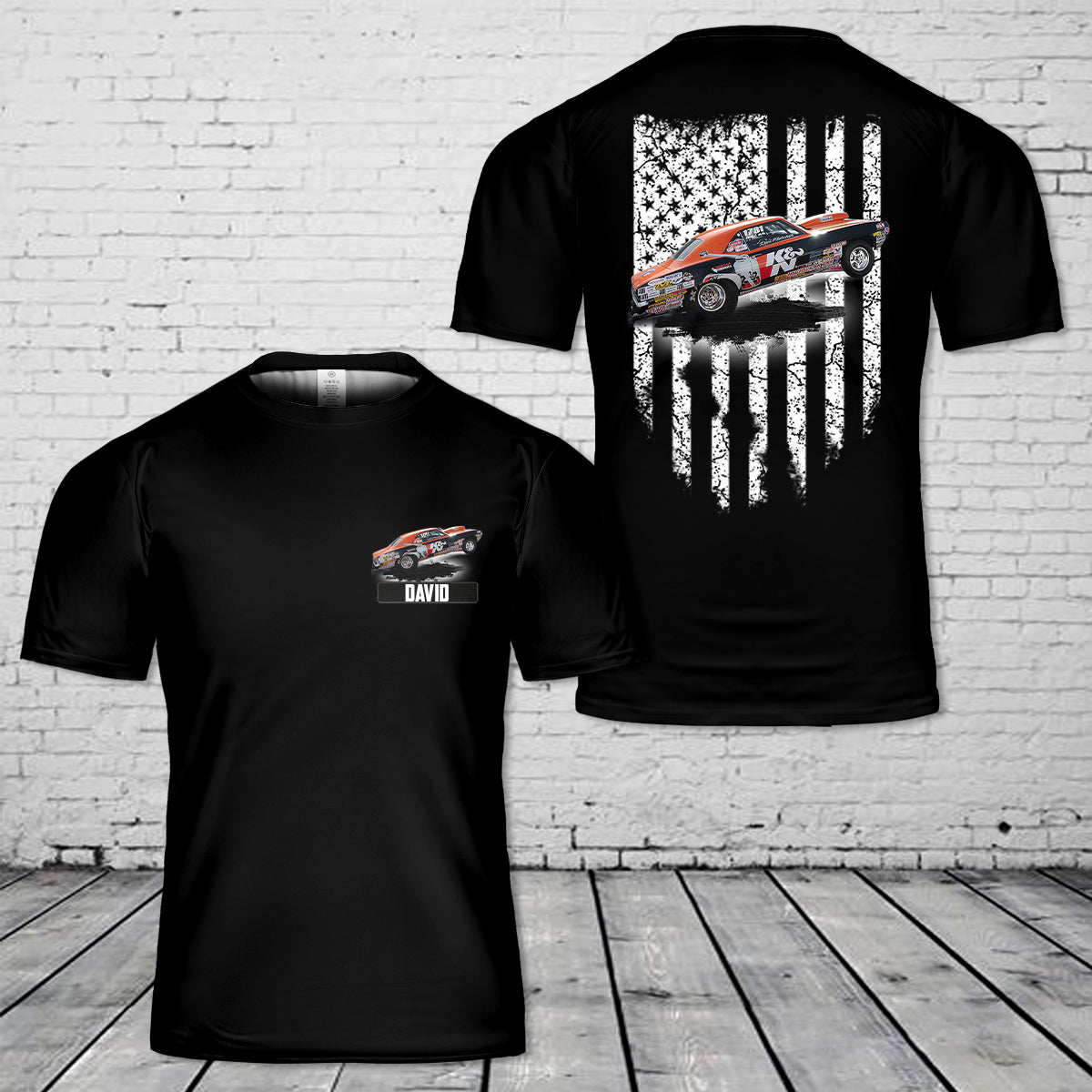 Custom Name & Image Drag Racing Car Guys 3D T-shirt