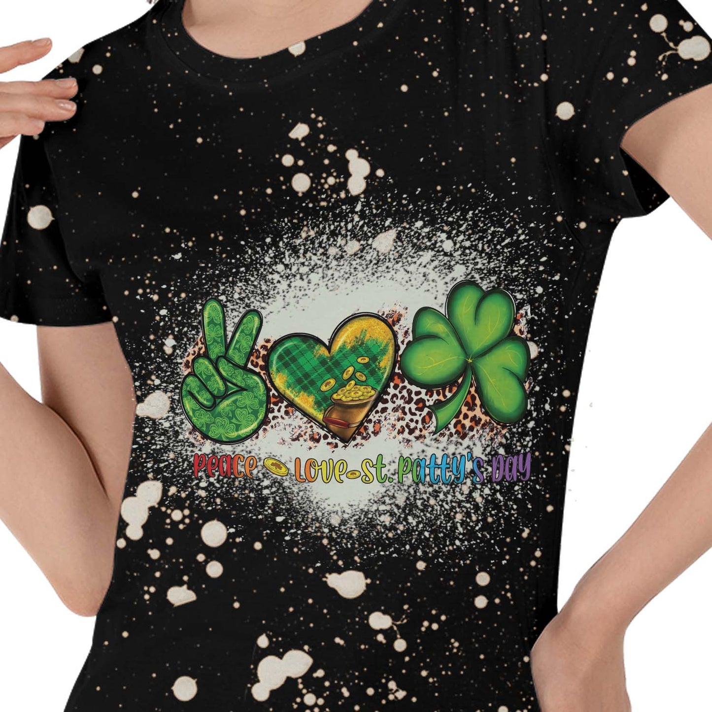 Happy St Patricks Day Bleach Splatter Womens T-shirt