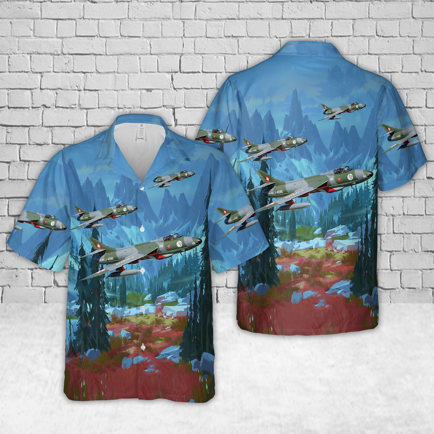 Swiss Air Force Hawker Hunter Hawaiian Shirt