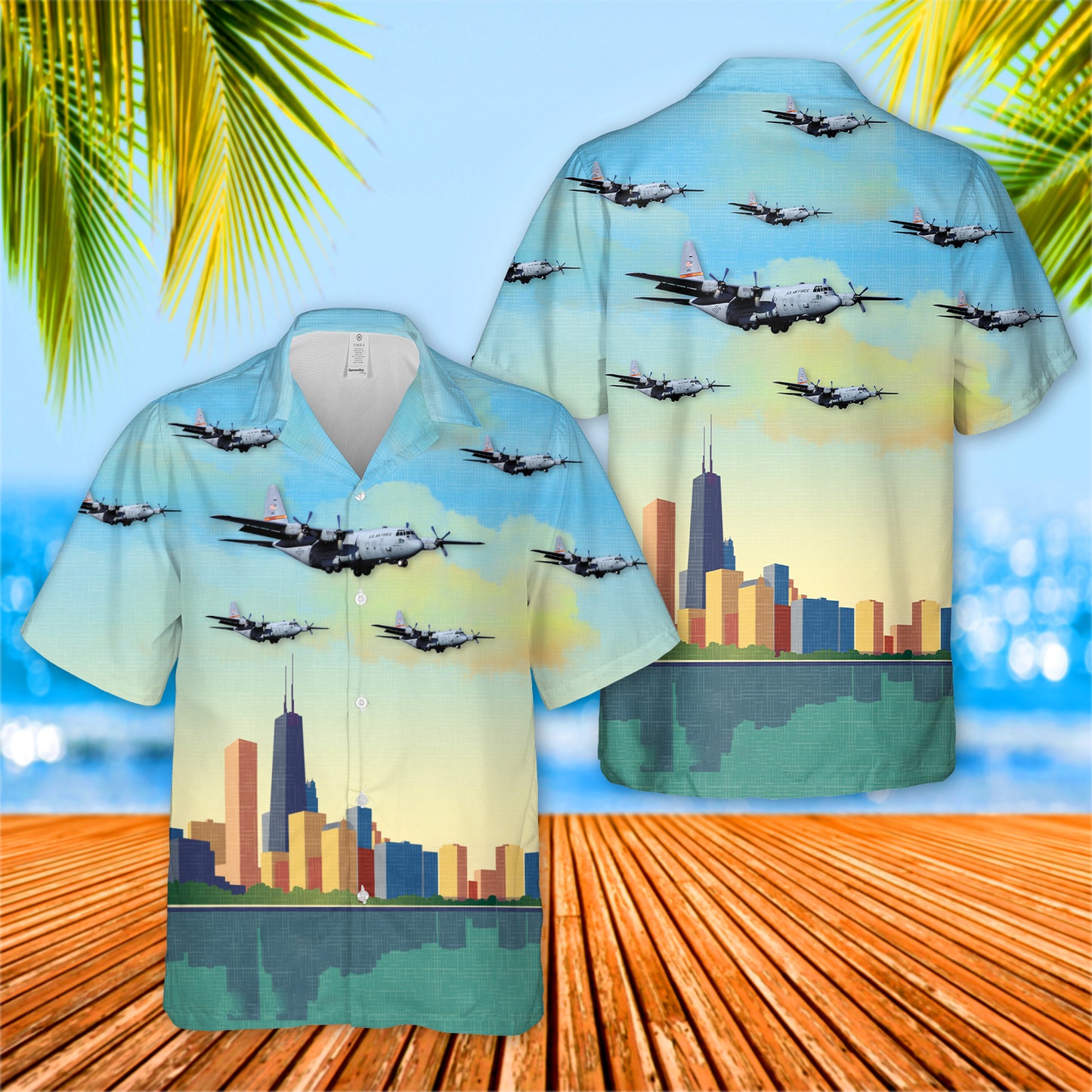 USAF Illinois Air National Guard 169th Airlift Squadron Lockheed C-130H3 Hercules Hawaiian Shirt