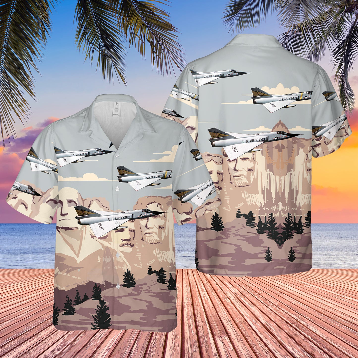 US Air Force 5th Flying Training Squadron Convair F-106 Delta Dart Flying Past Mt. Rushmore Hawaiian Shirt