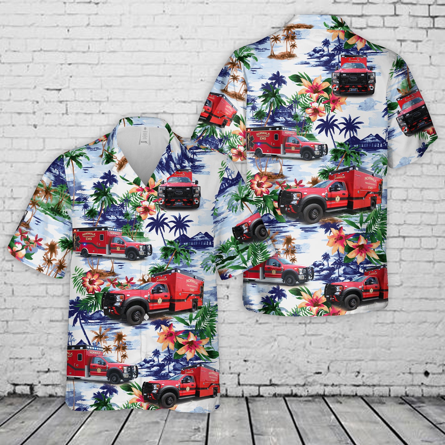 Iowa Norwalk Fire Department EMS Hawaiian Shirt