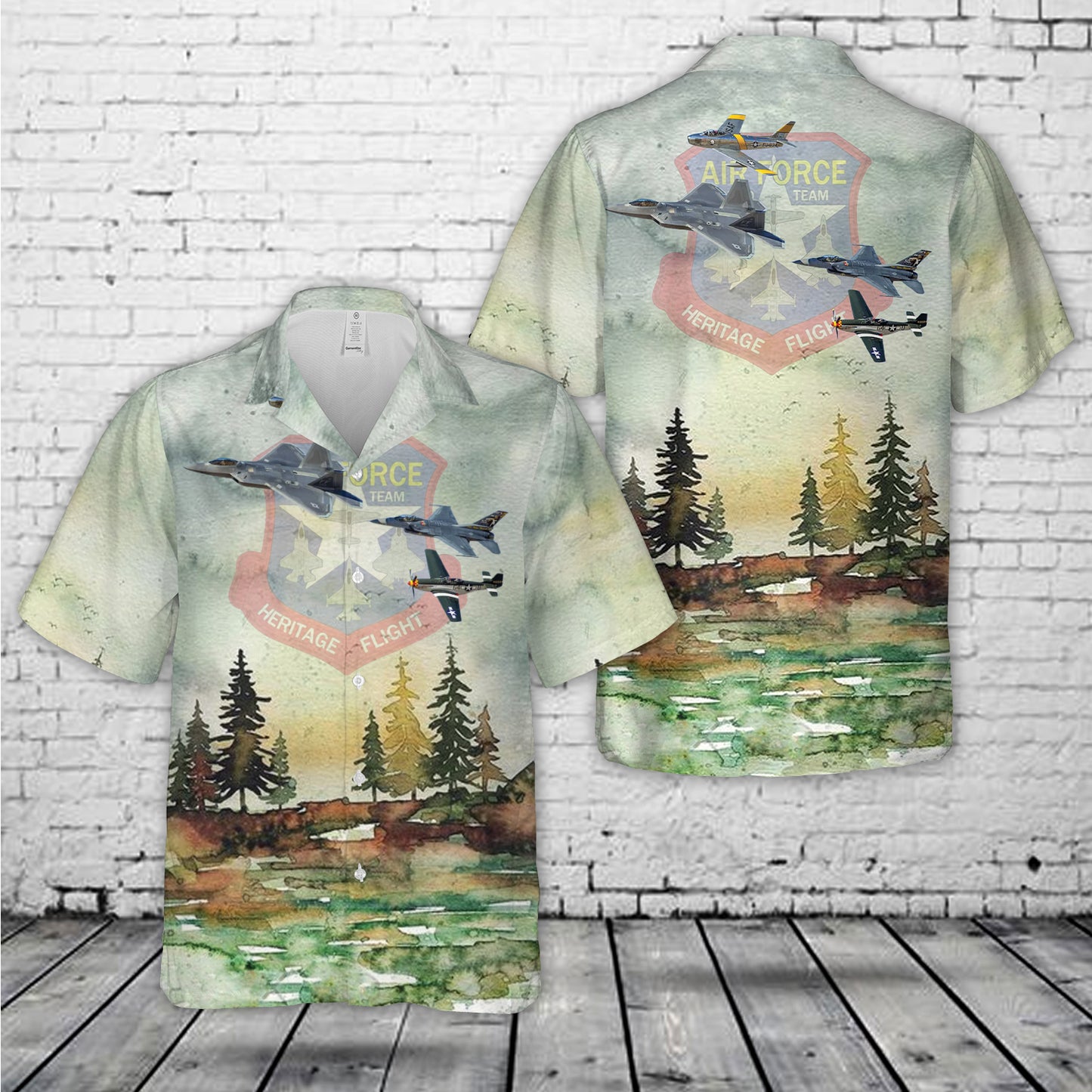 US Air Force Heritage Flight P-51 F-22 F-35 F-16 A-10 Demo Team Hawaiian Shirt
