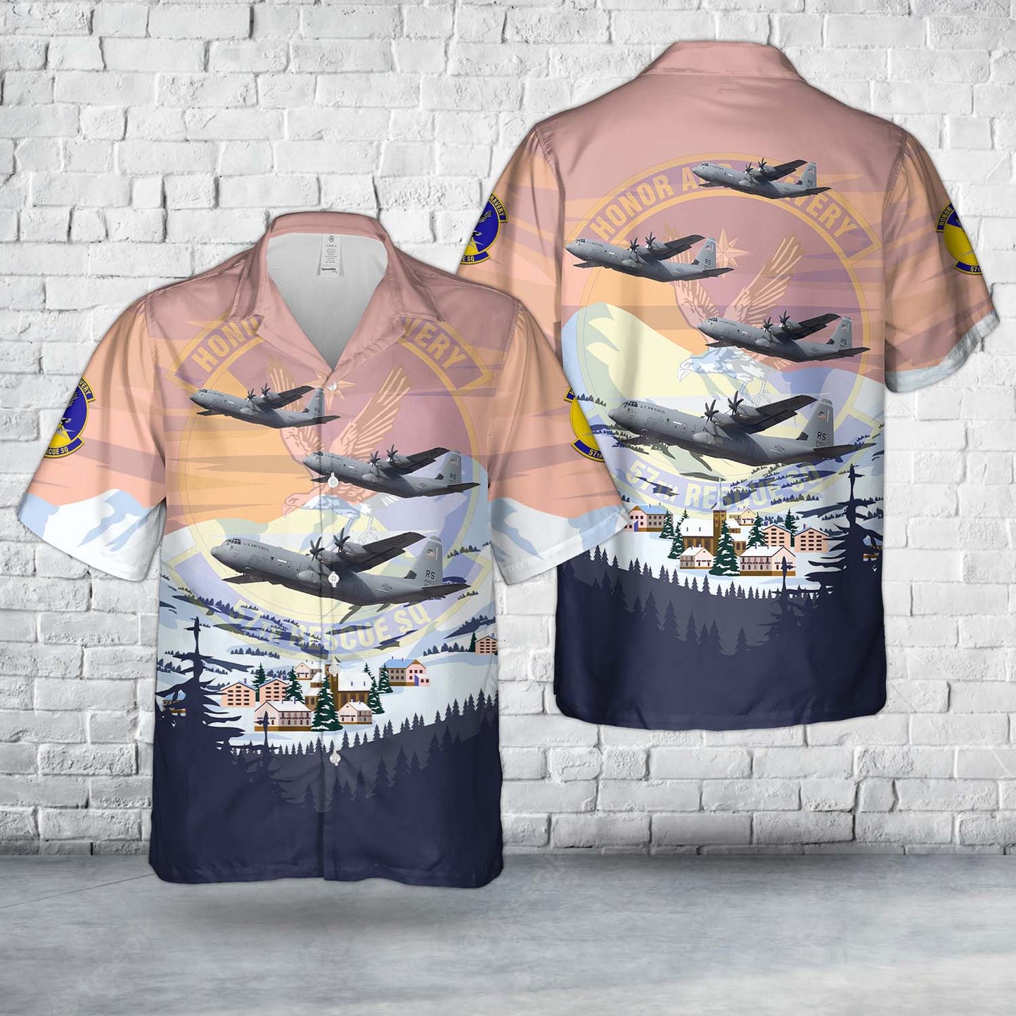 US Air Force 57th Rescue Squadron (57 RQS) Lockheed HC-130 Hercules Hawaiian Shirt