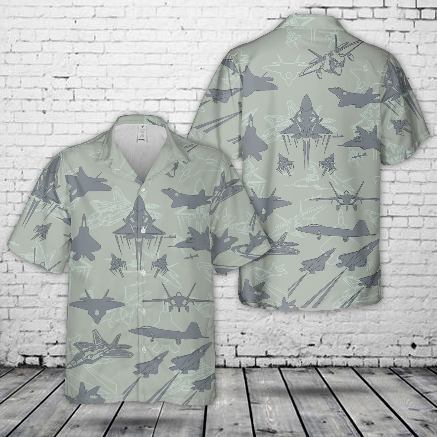 US Air Force Lockheed Martin F-22 Raptor Aircraft Silhouettes Hawaiian Shirt