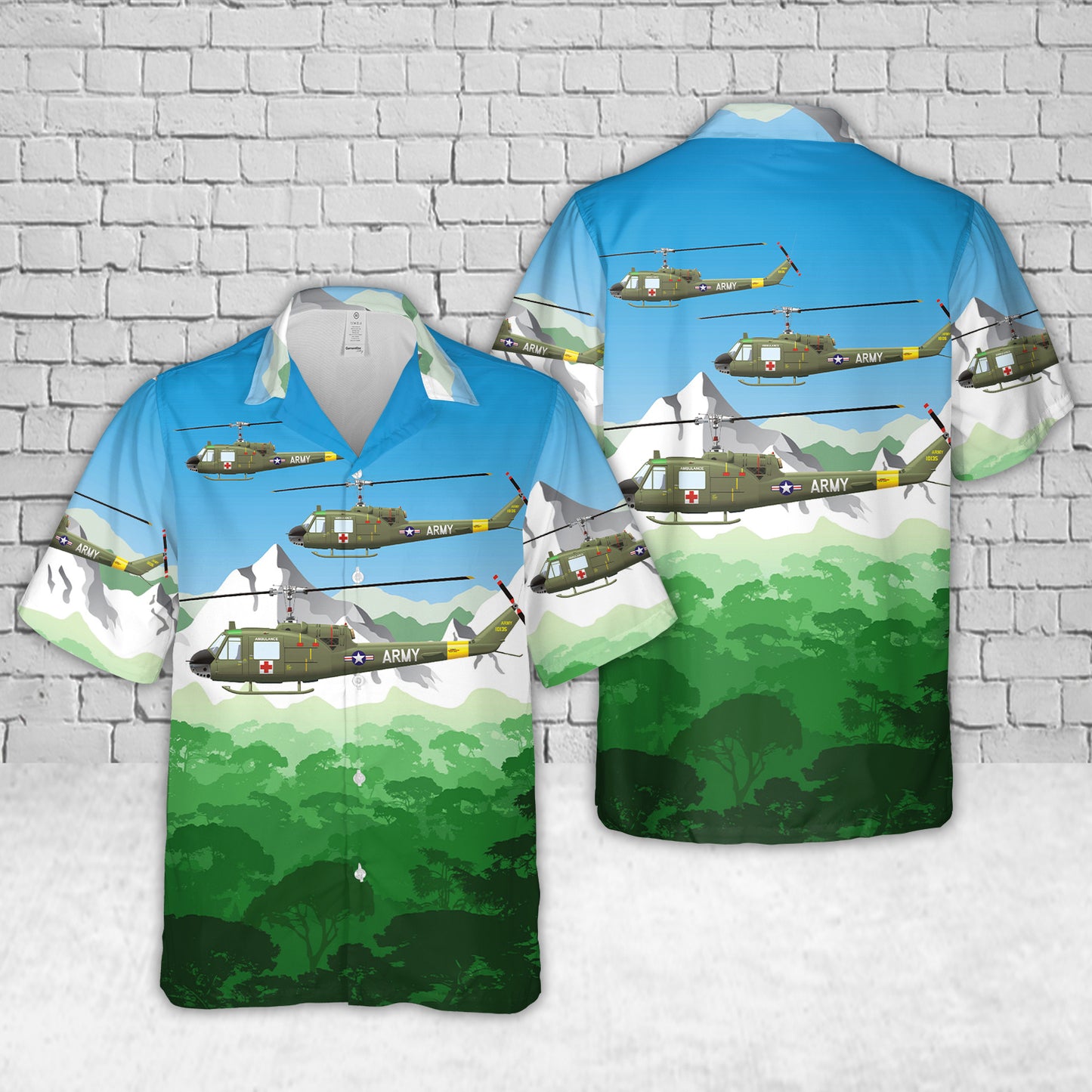 US Army 57th Medical Detachment UH-1B, 1962-63 MedEvac Air Ambulance Hawaiian Shirt