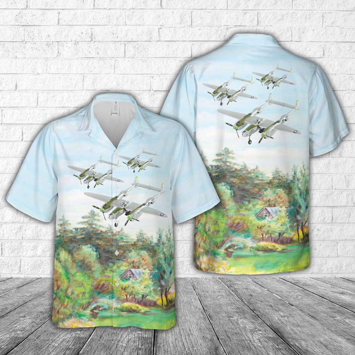 US Army Air Corps Lockheed P-38 Lightning "Down Beat" World War II American fighter aircraft Hawaiian Shirt