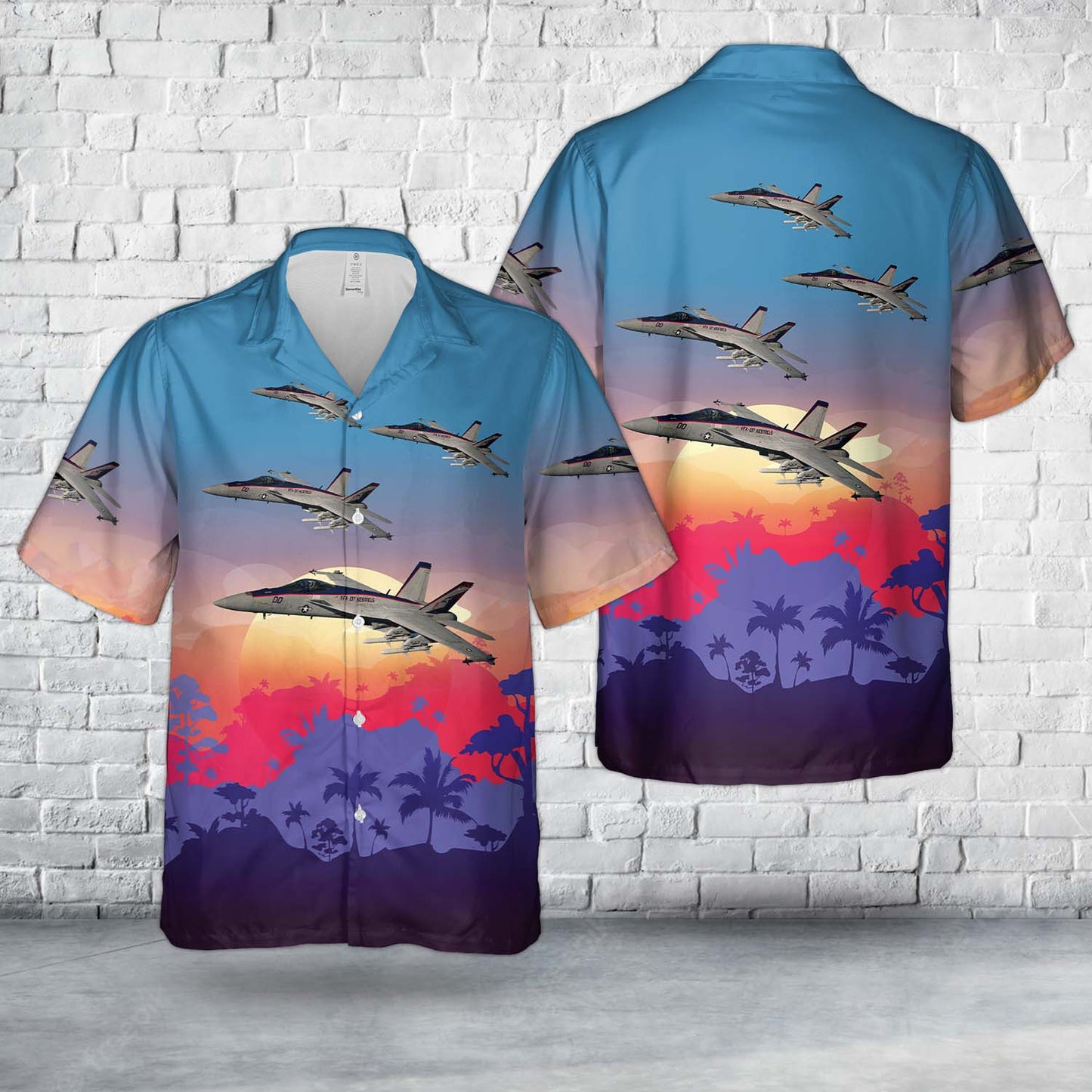 US Navy F/A-18E Super Hornet Of Strike Fighter Squadron 137 (VFA-137) "Kestrels" Hawaiian Shirt