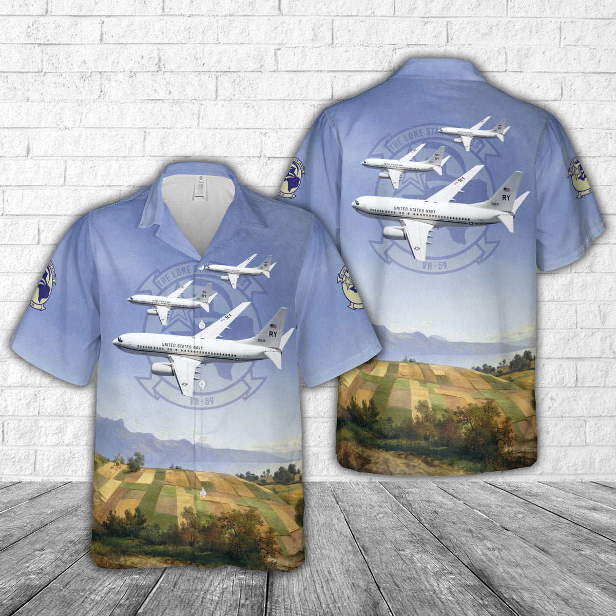 US Navy Fleet Logistics Support Squadron 59 (VR-59) The Lone Star Express C-40A Clipper Hawaiian Shirt