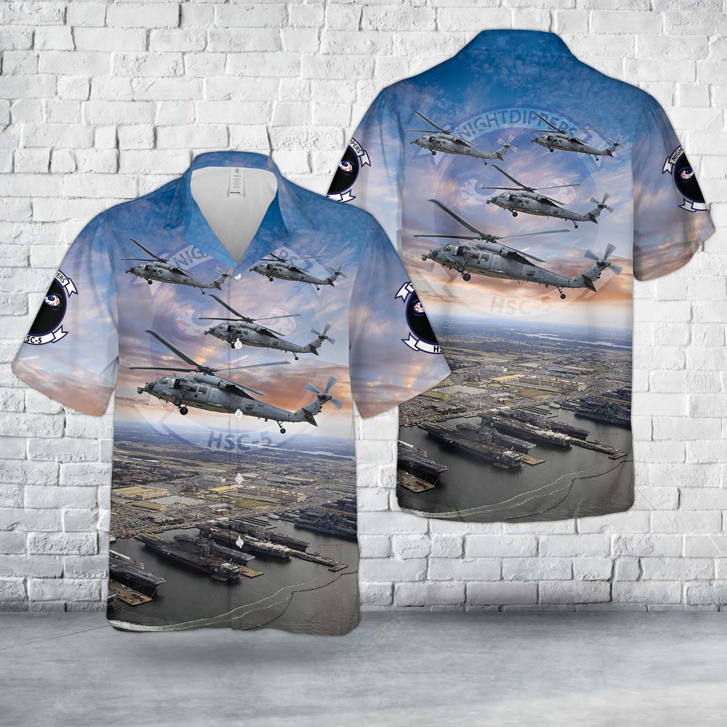 US Navy HSC-5 "Nightdippers" Sikorsky MH-60S Seahawk At Naval Station Norfolk Hawaiian Shirt