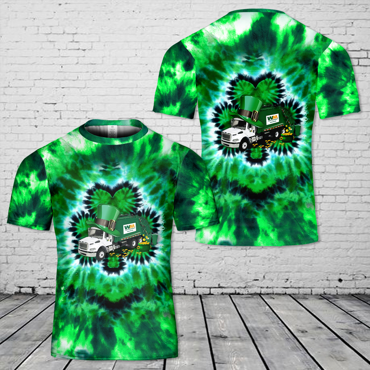 Waste Management Patrick's Shamrock Tie Dye 3D T-shirt