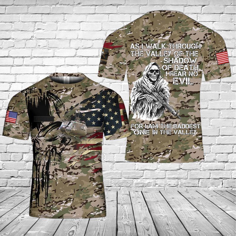 Custom Name US Army Bell UH-1 Huey As I Walk 3D T-shirt