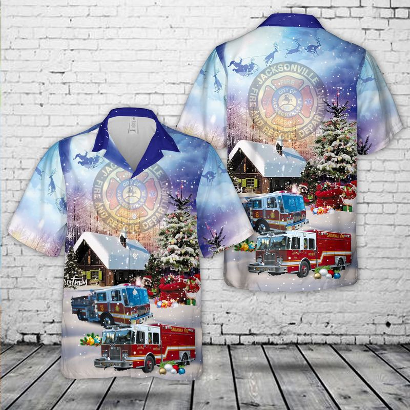 Fire Department Jacksonville Florida Firefighter Emergency Service Christmas Hawaiian Shirt